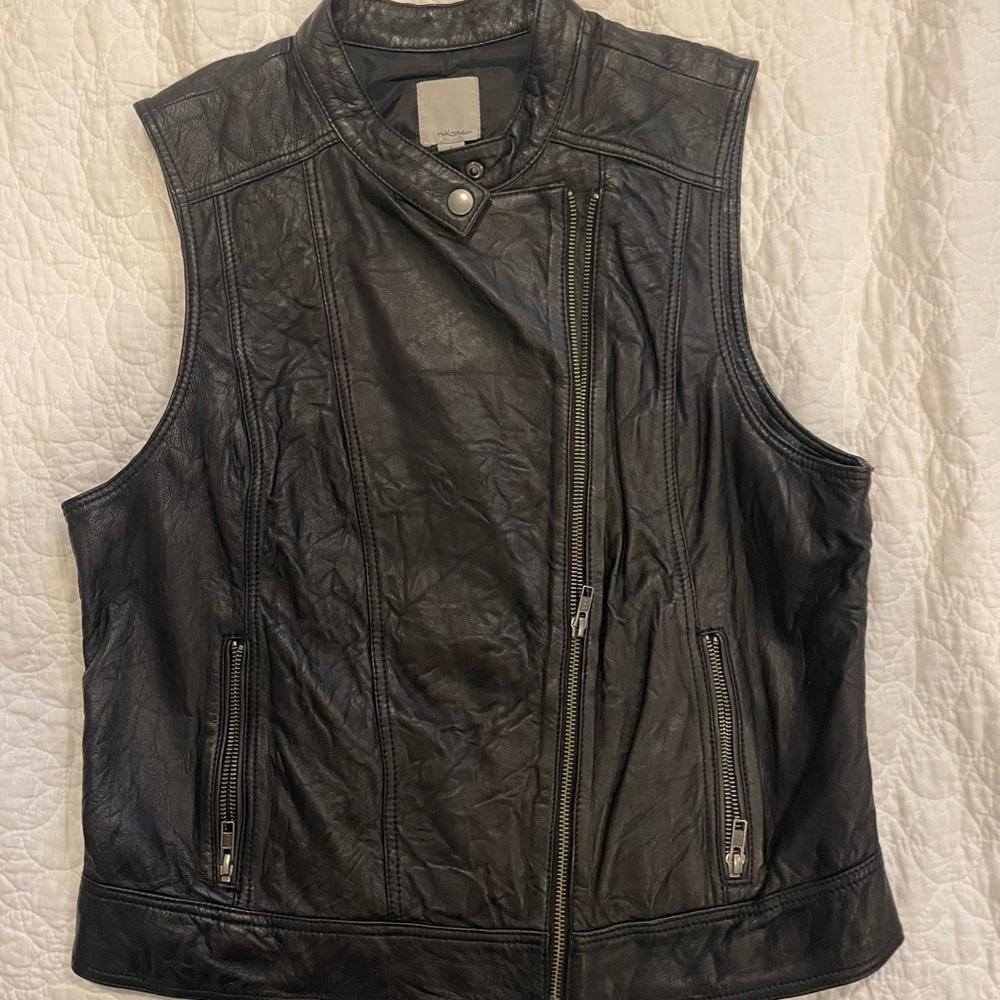 Halogen Black Leather Moto Vest size XL NWT